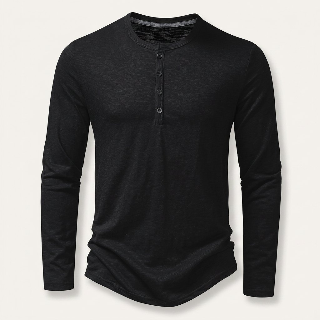 T-shirt Henley Homme Manches Longues Boutonné