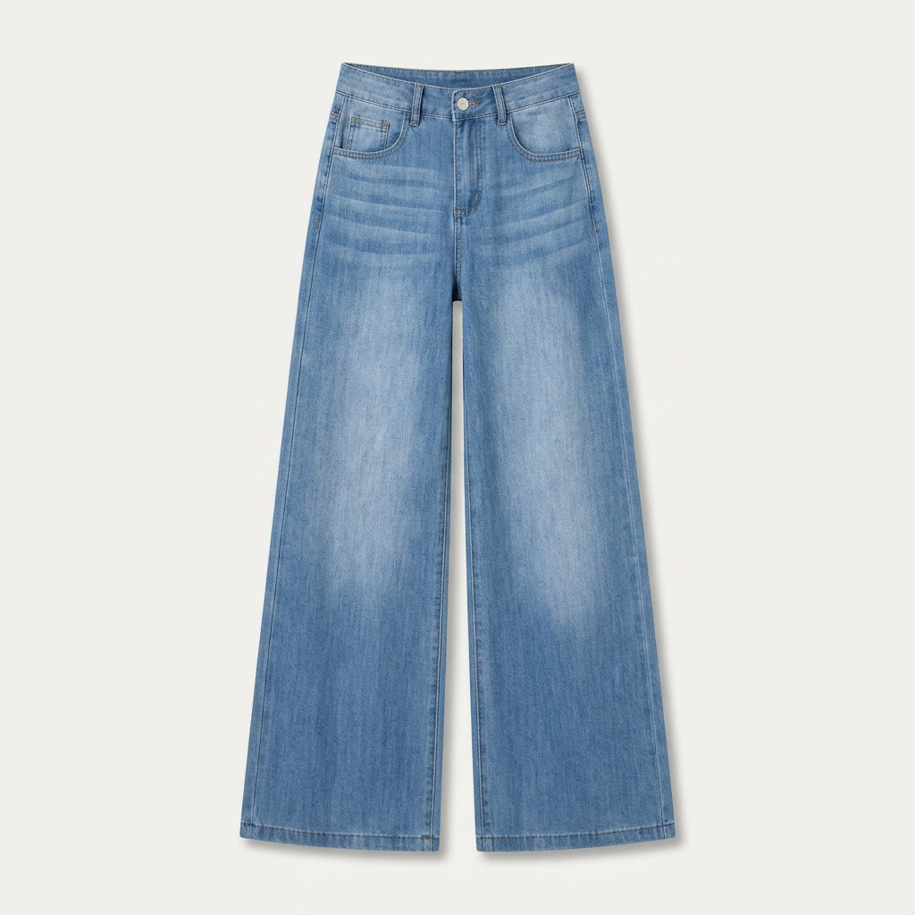 Jean Large Femme Taille Haute En Denim Léger