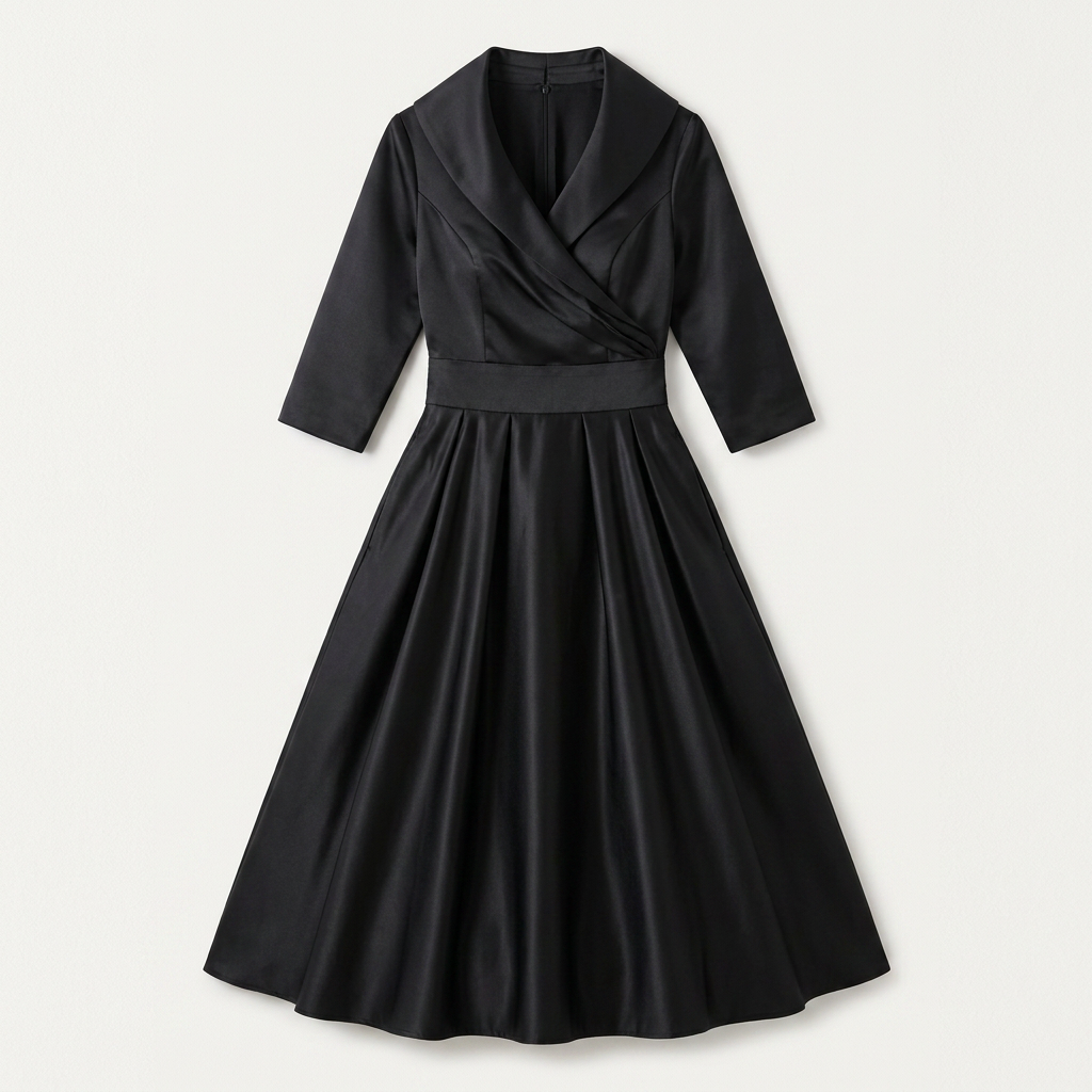 Robe Midi Portefeuille Femme Col Châle Manches 3/4