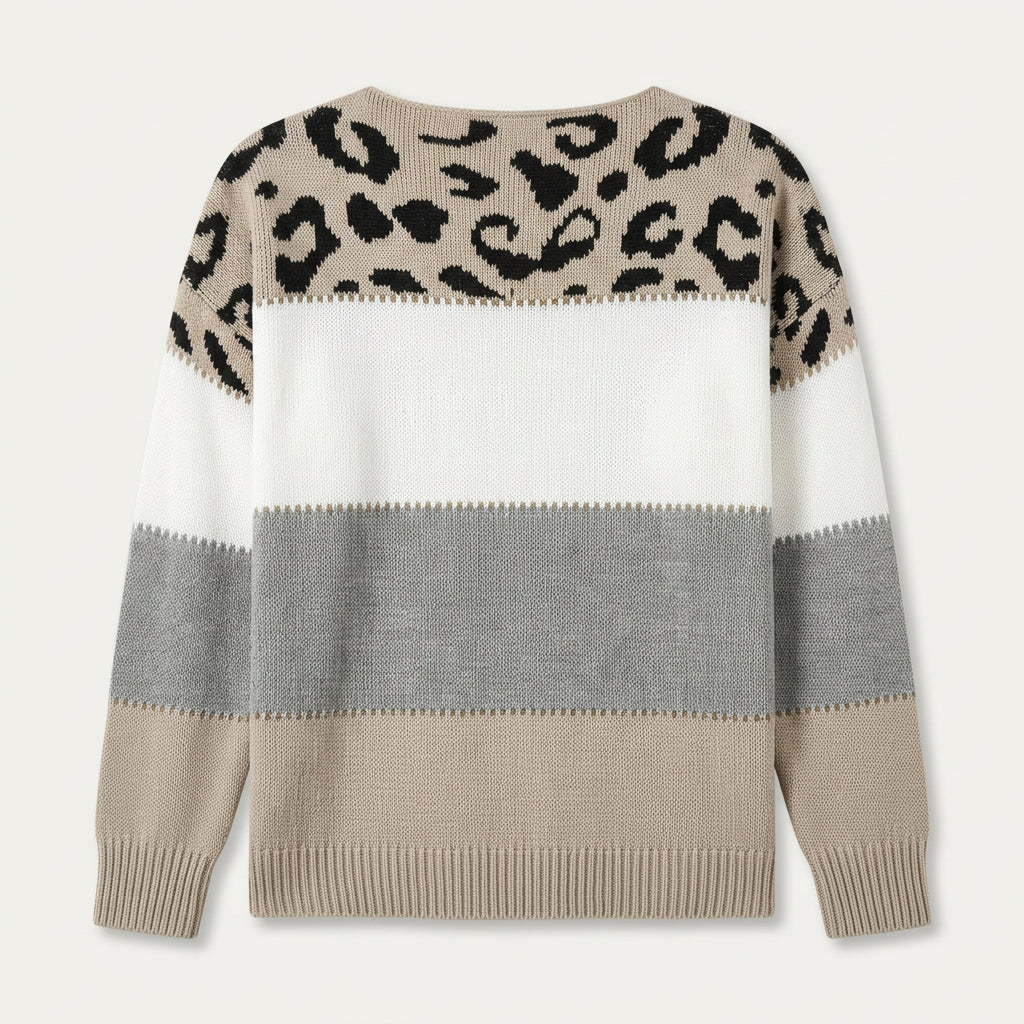 Pull Léopard Femme en Maille Color Block