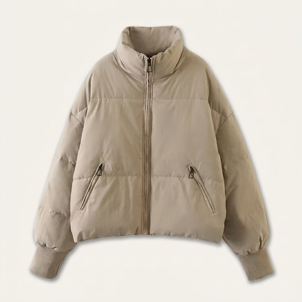 Doudoune Courte Femme Oversize à Col Montant