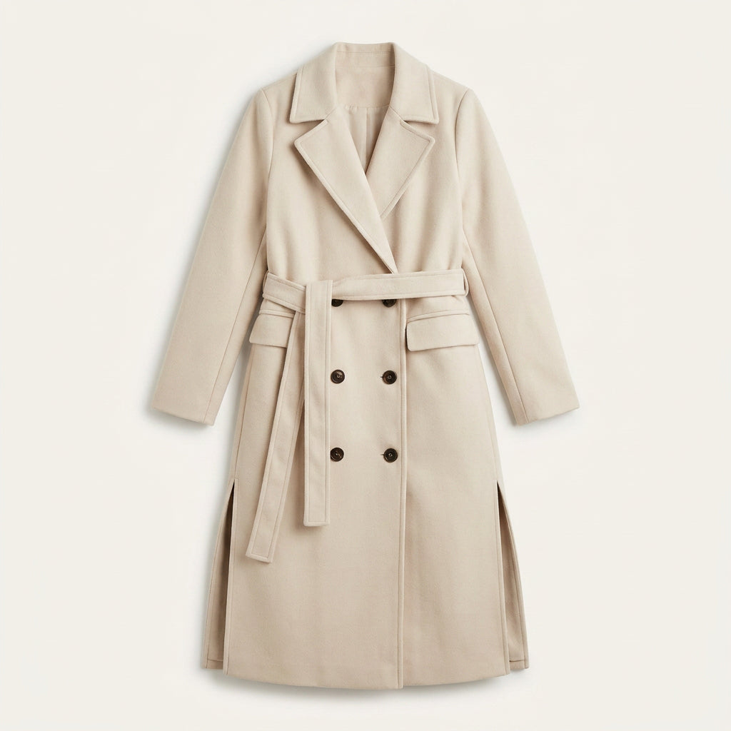 Manteau Long Femme Croisé avec Ceinture