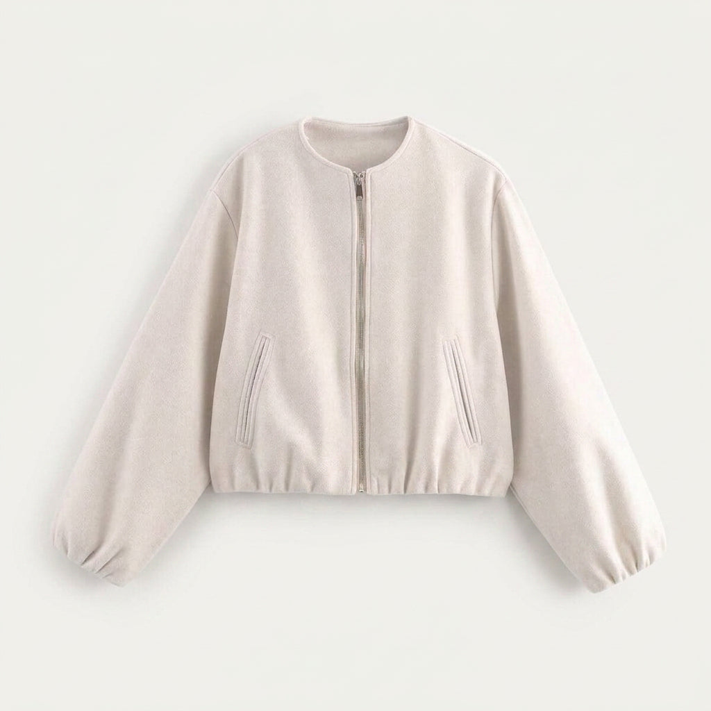 Veste Courte Femme Zippée à Col Rond