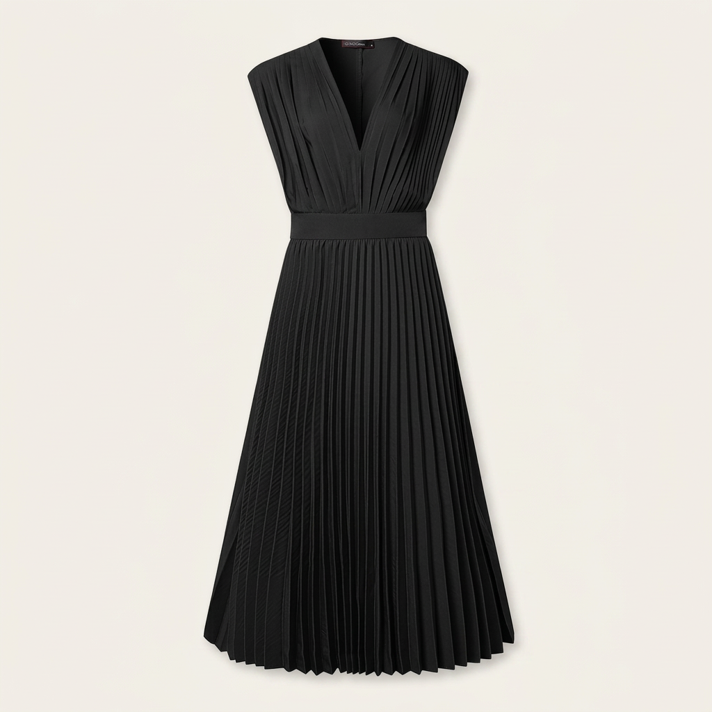 Robe Midi Femme Plissée Col V Profond