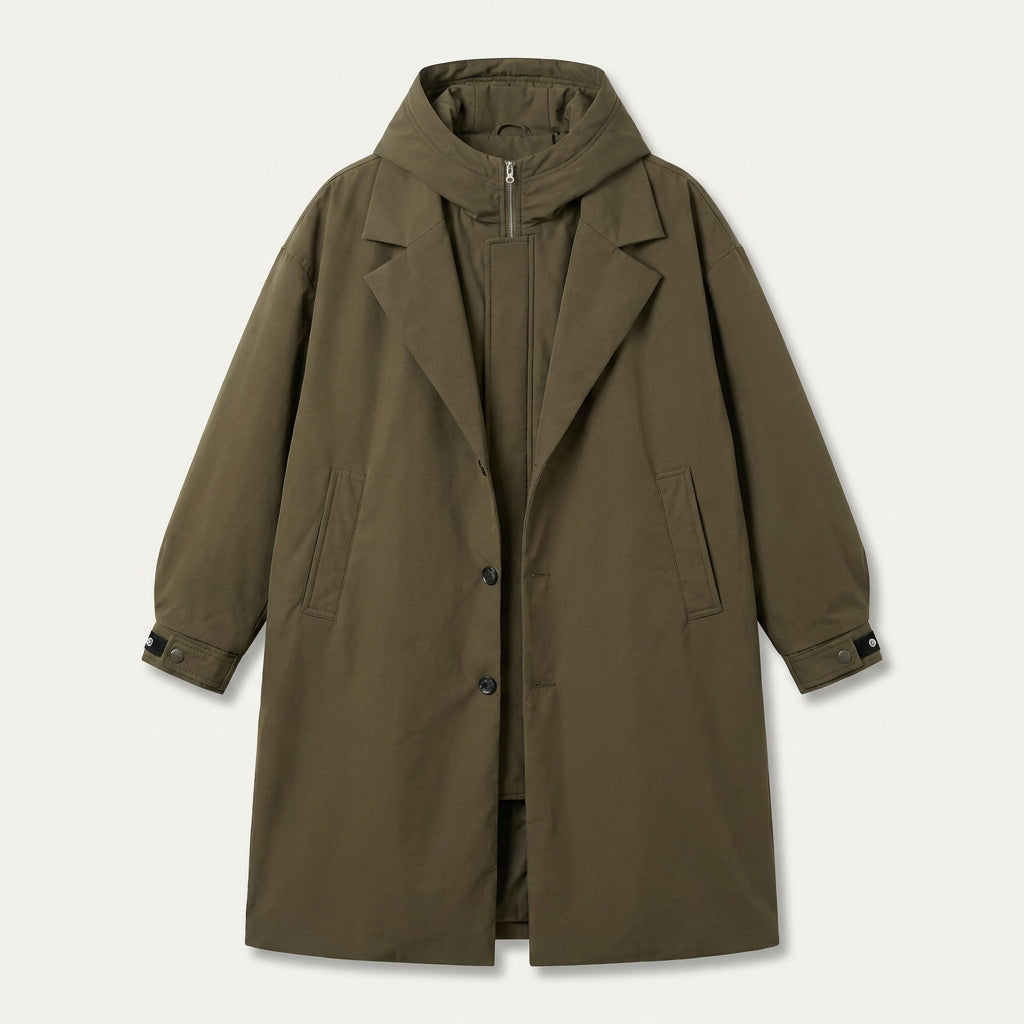 Manteau Long Homme Style Trench à Capuche