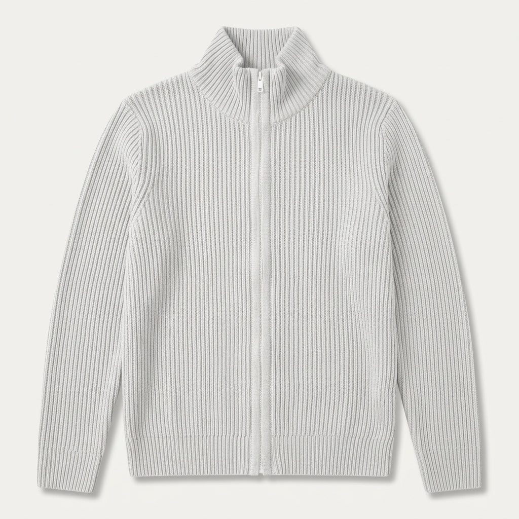 Gilet Homme Zippé en Maille Côtelée Col Montant