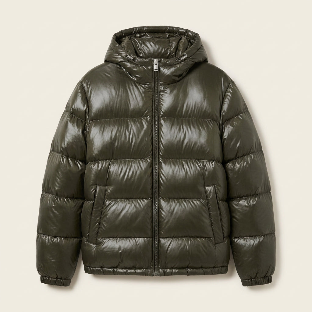 Doudoune Brillante Homme à Capuche