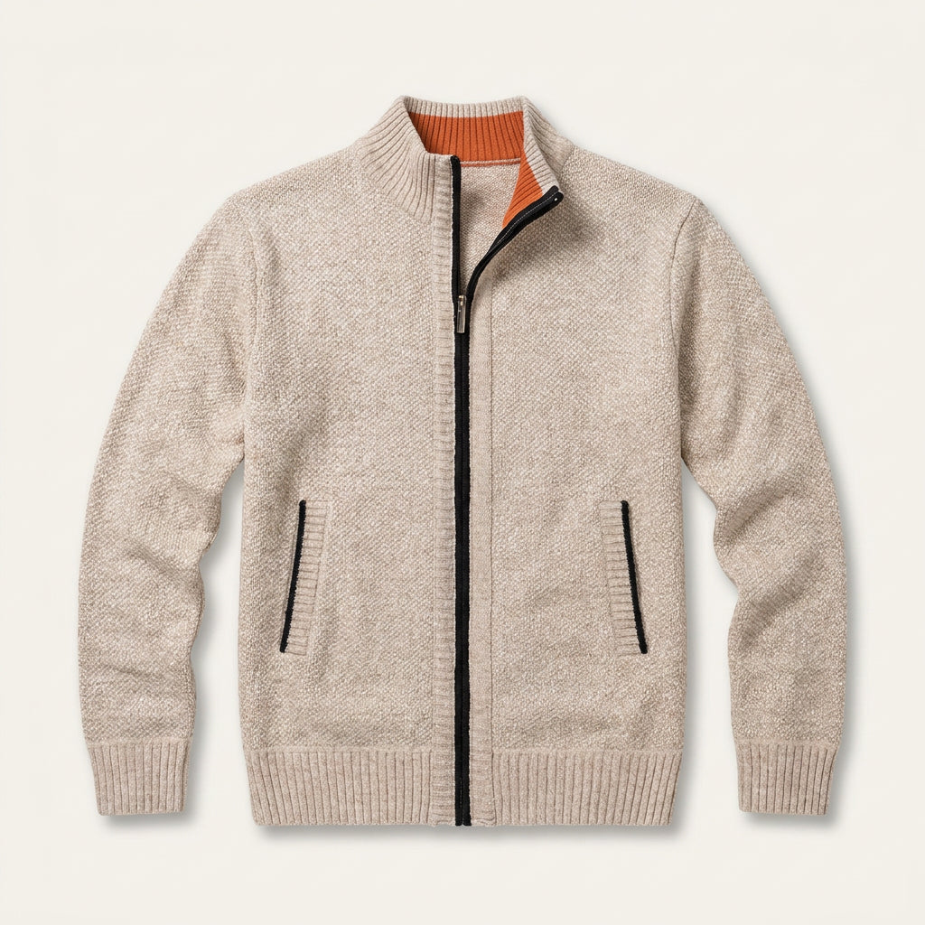 Gilet Homme Zippé en Maille Col Montant avec Poches