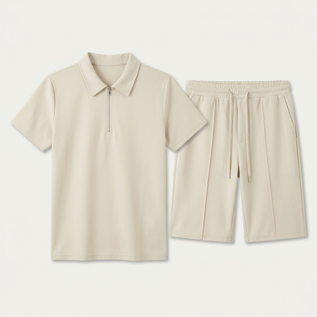 Ensemble Homme Polo Col Zippé Short Cordon Ajustable