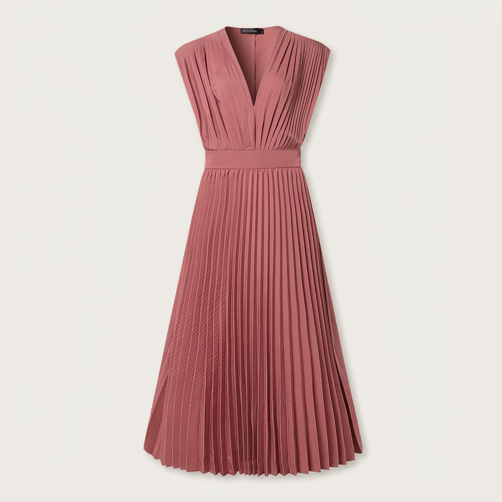 Robe Midi Femme Plissée Col V Profond