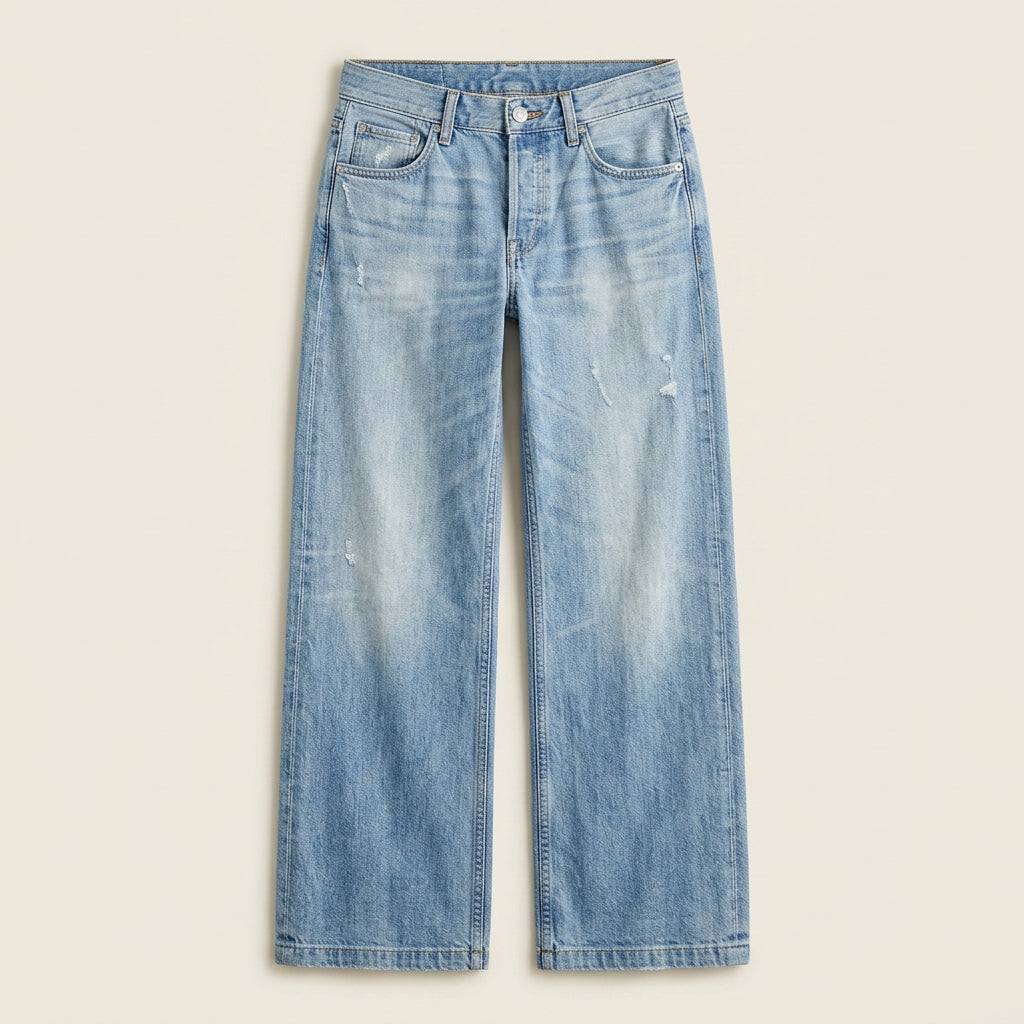 Jean Large Femme Vintage Taille Mi-Haute