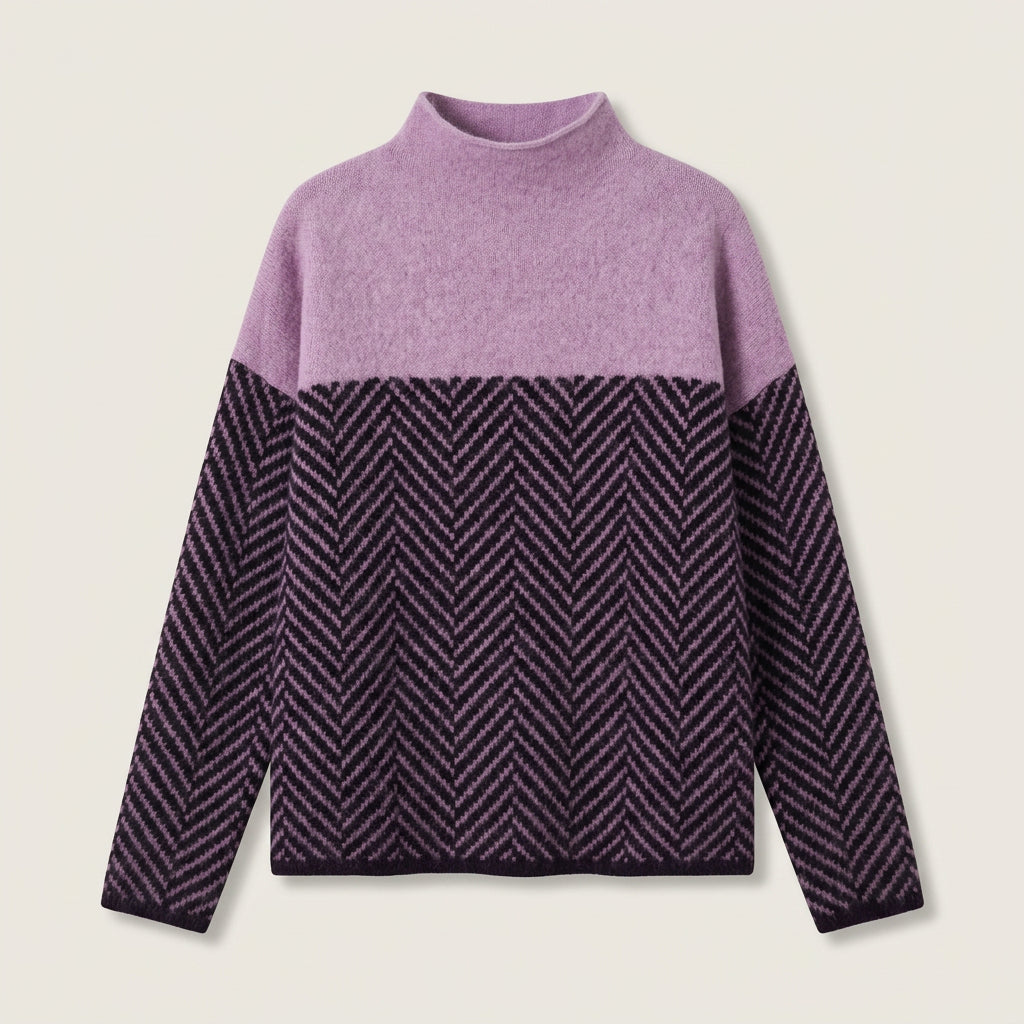 Pull Femme Col Montant à Motif Chevron