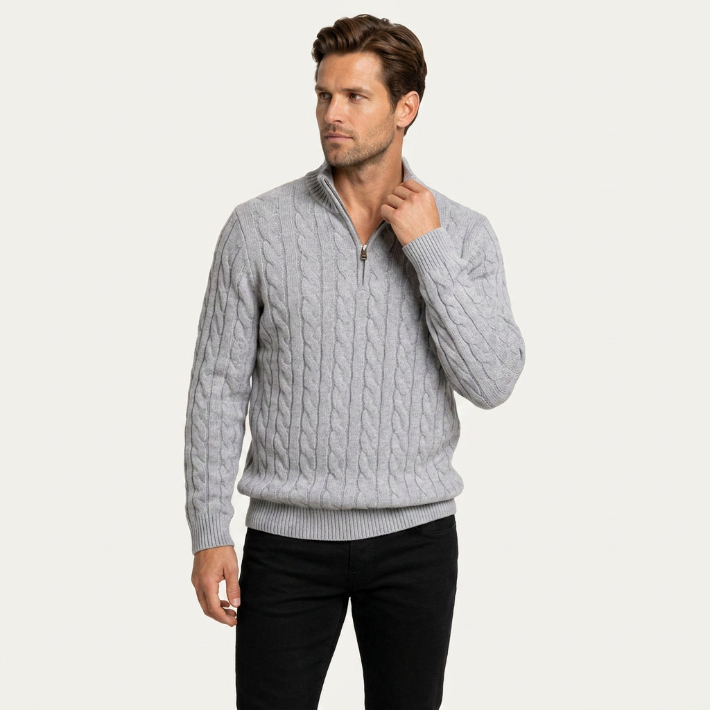 Pull Torsadé Homme à Col Zippé