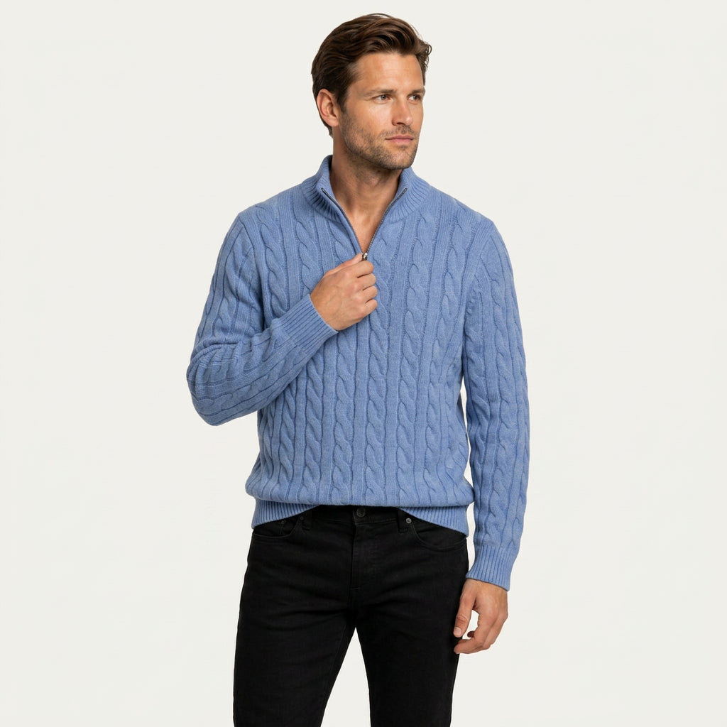 Pull Torsadé Homme à Col Zippé