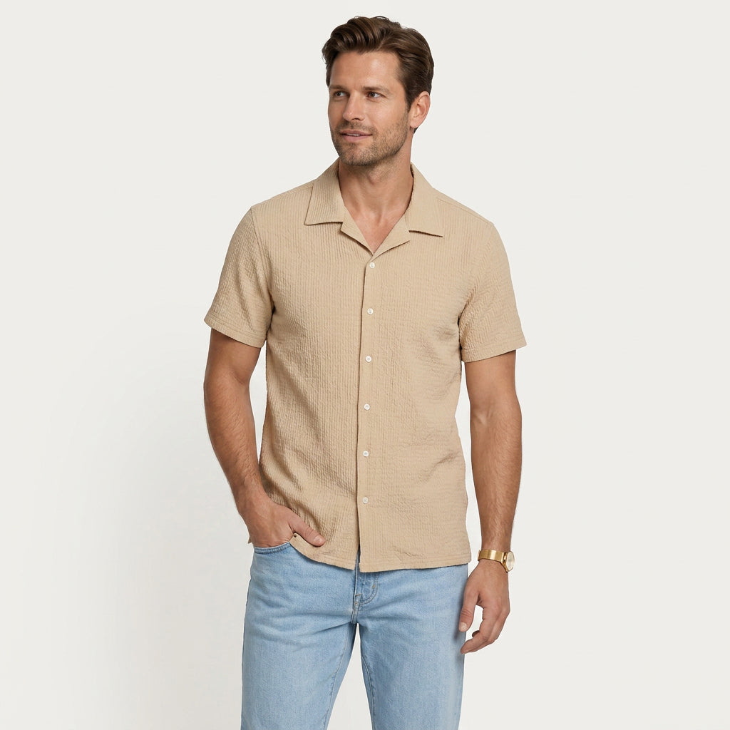 Chemise Homme Col Camp Manches Courtes Texturée