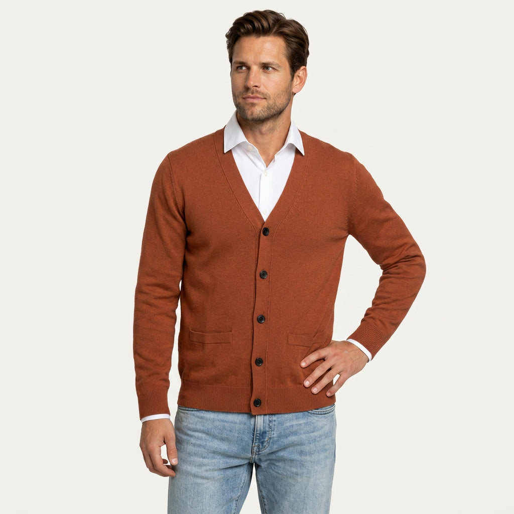 Gilet Homme en Maille Col V Boutonné