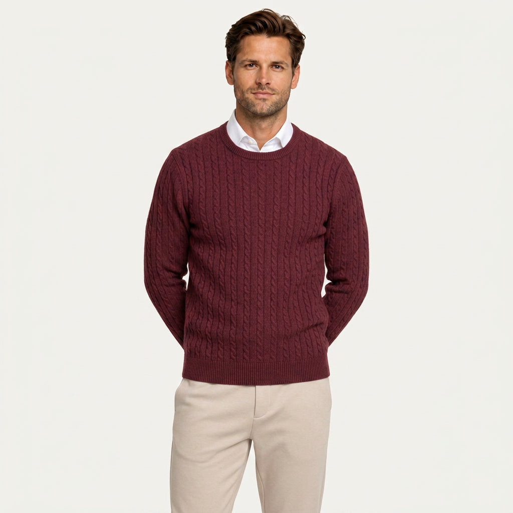 Pull Col Rond Homme en Maille Torsadée