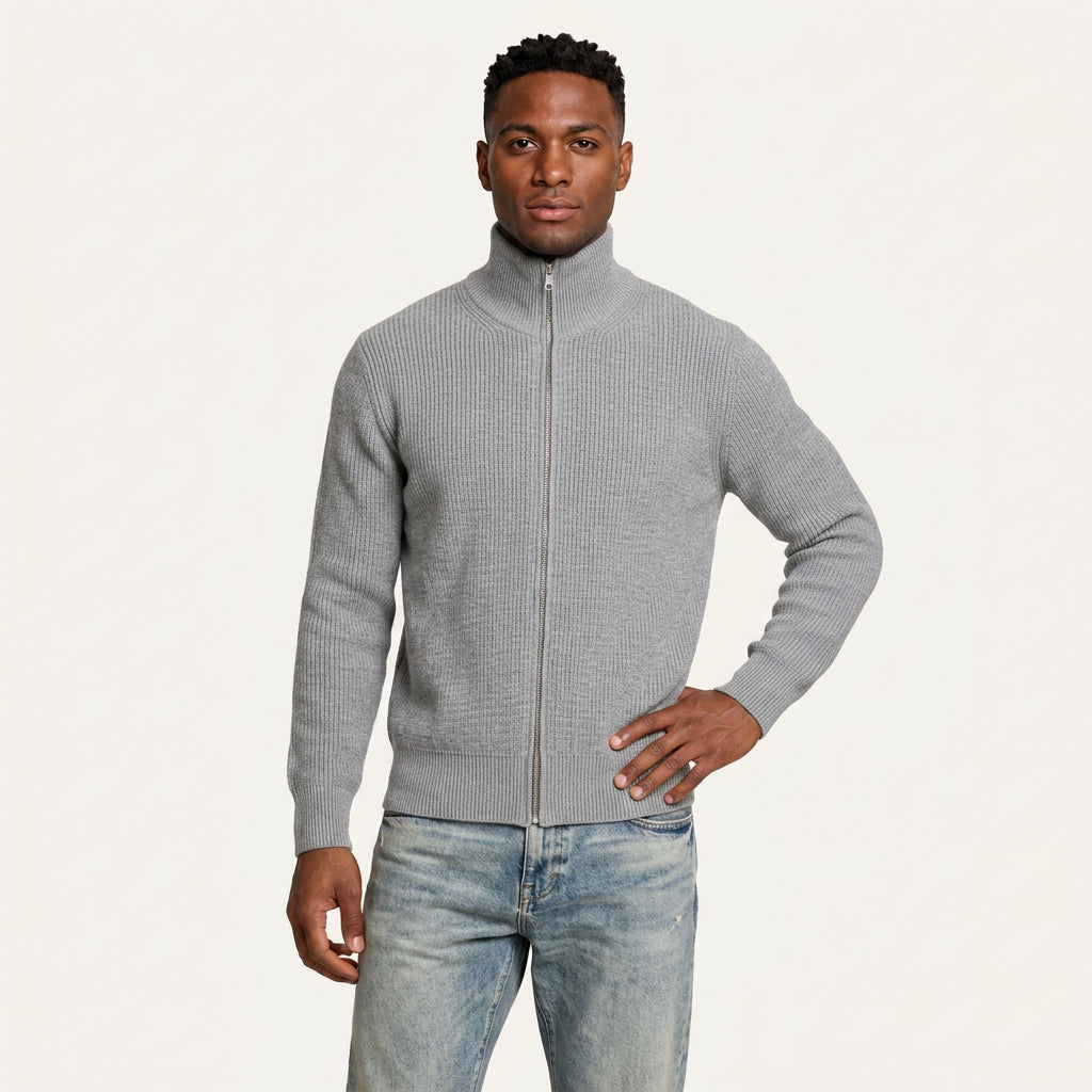 Gilet Homme Zippé en Maille Col Montant