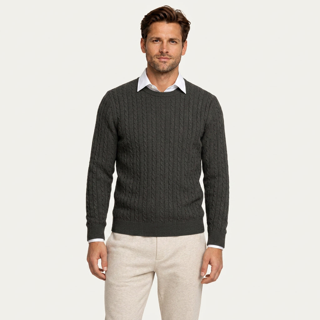 Pull Col Rond Homme en Maille Torsadée