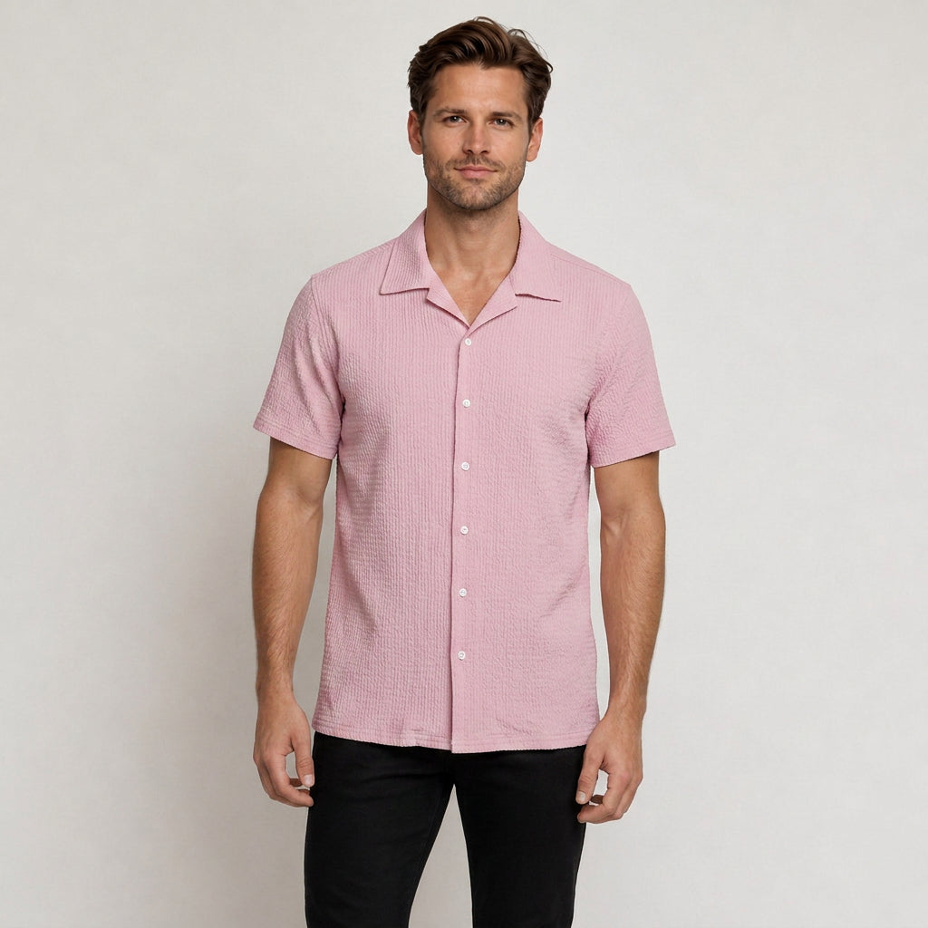 Chemise Homme Col Camp Manches Courtes Texturée