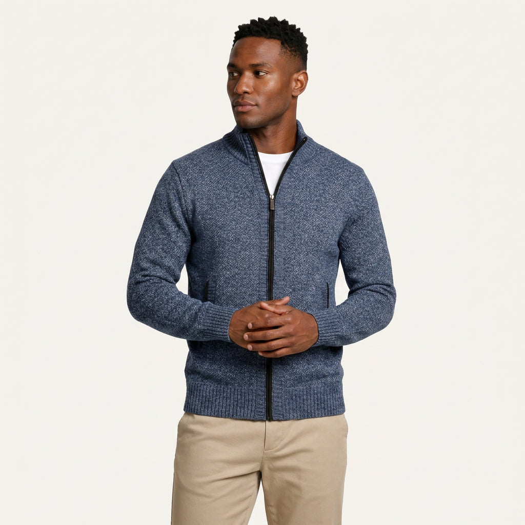 Gilet Homme Zippé en Maille Col Montant avec Poches
