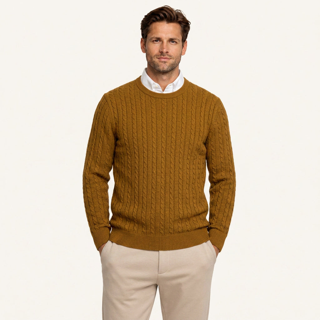 Pull Col Rond Homme en Maille Torsadée