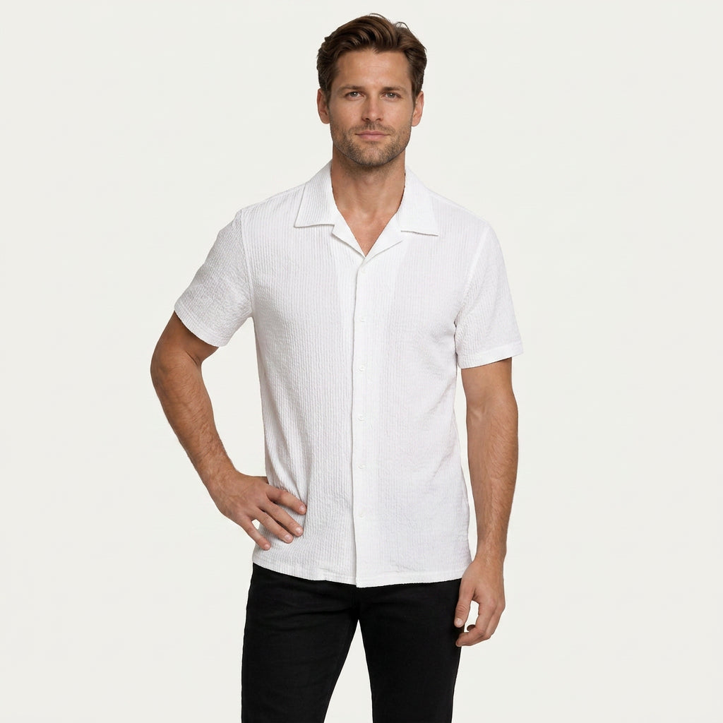 Chemise Homme Col Camp Manches Courtes Texturée
