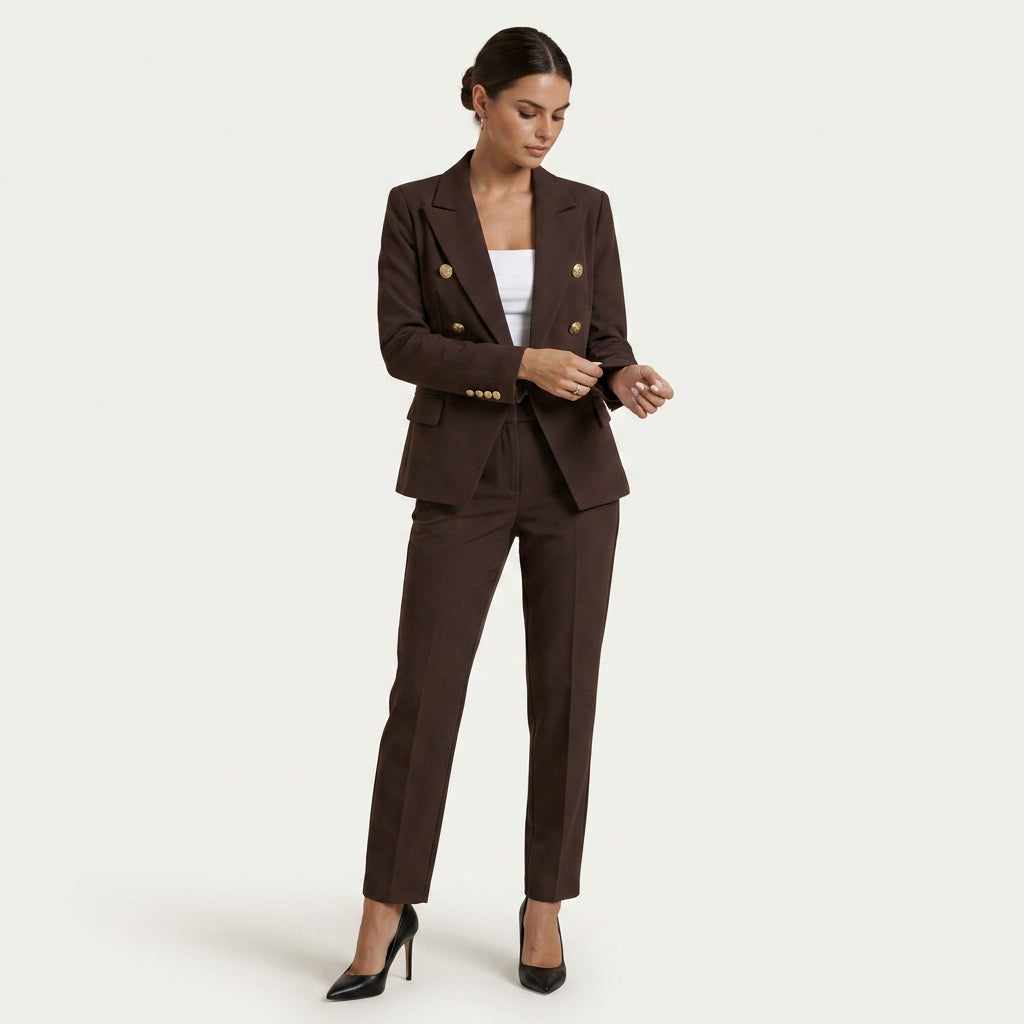 Tailleur Femme avec Blazer Croisé et Pantalon