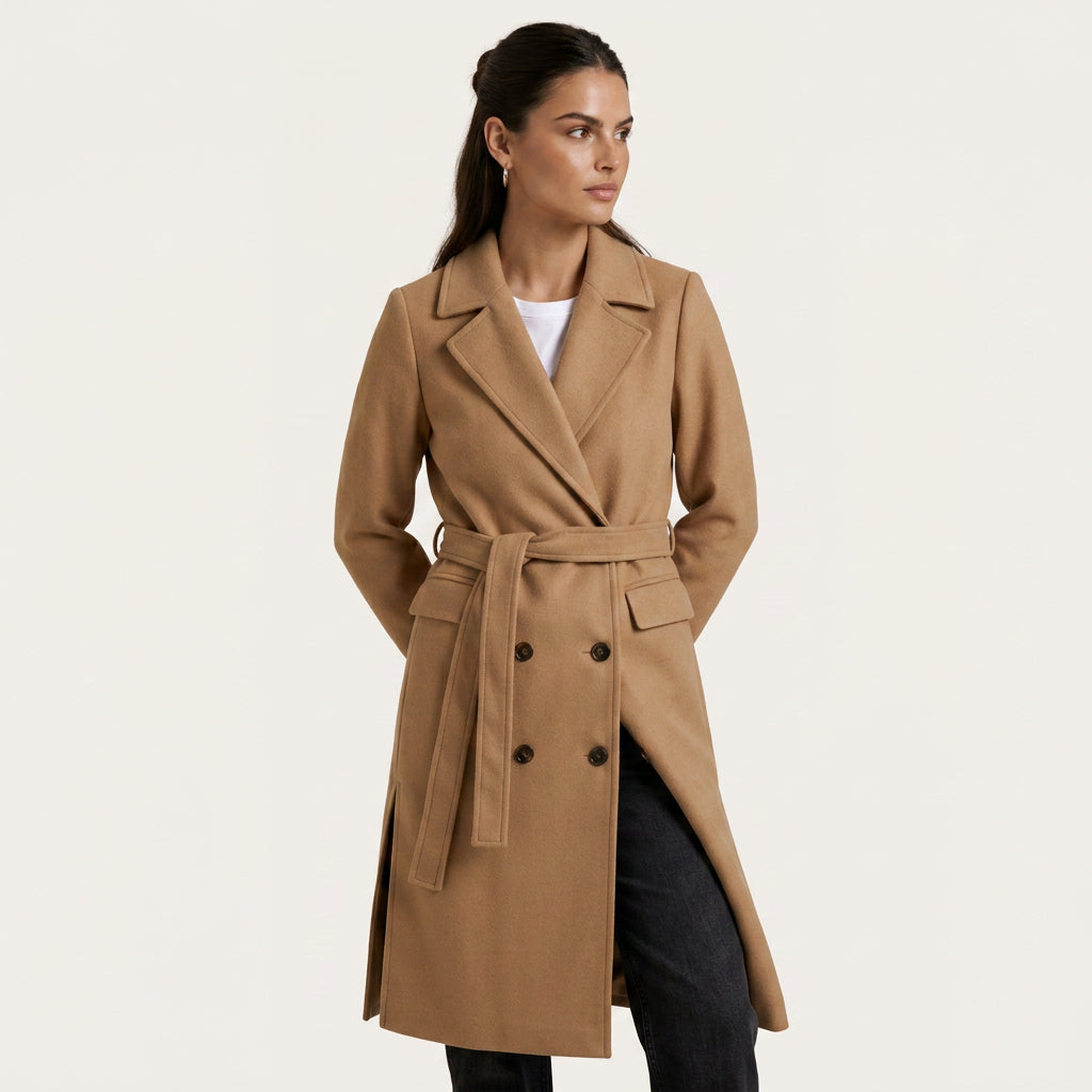 Manteau Long Femme Croisé avec Ceinture