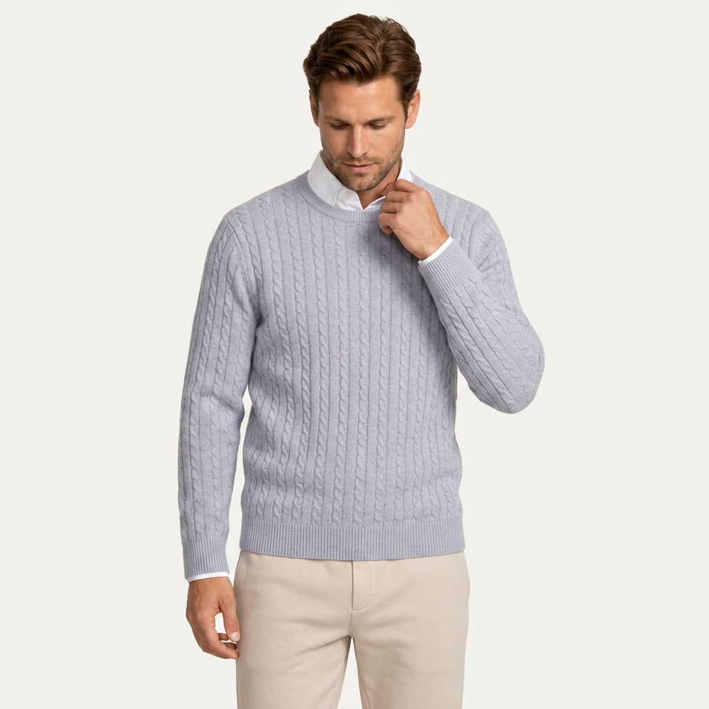 Pull Col Rond Homme en Maille Torsadée