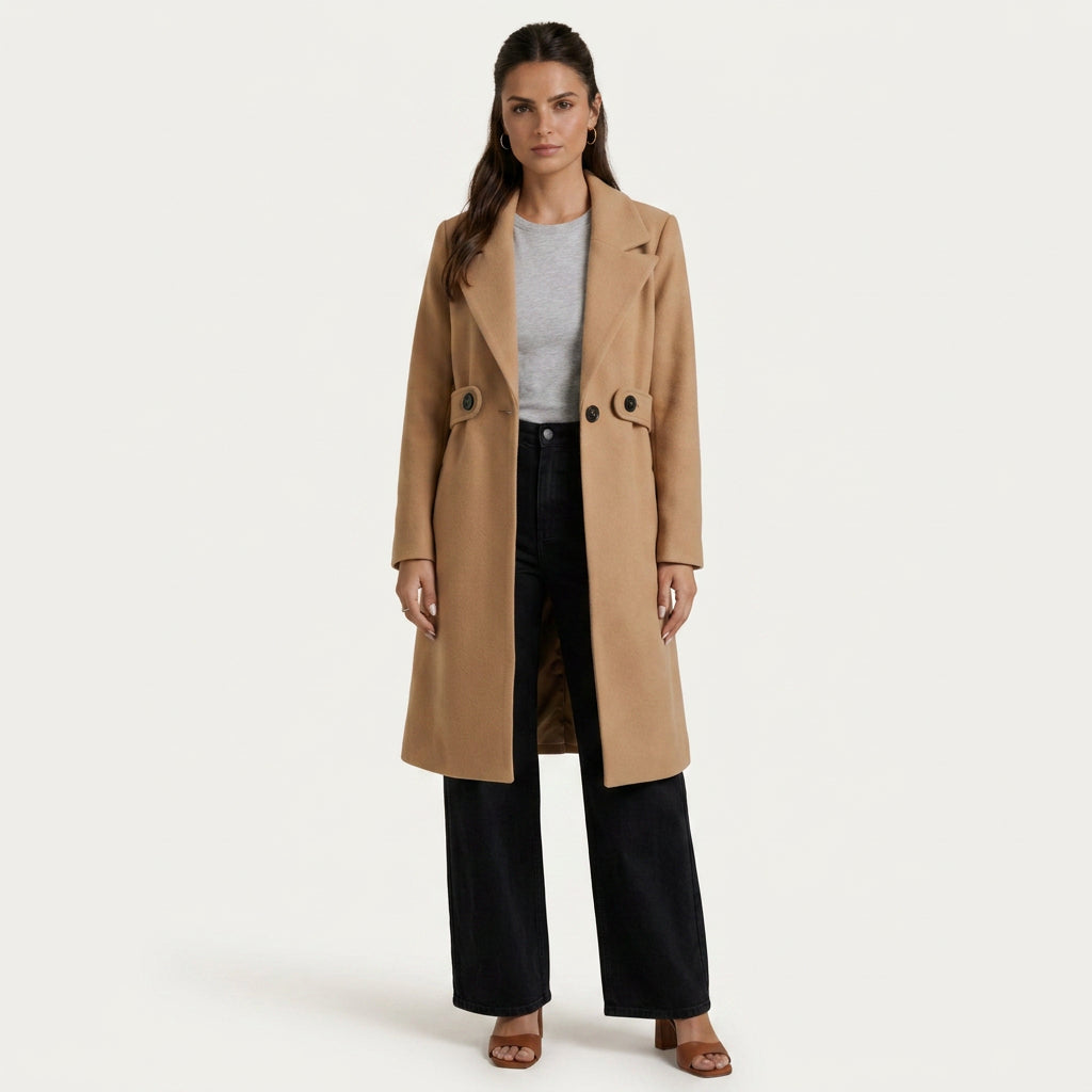 Manteau Long Femme à Revers Cintré