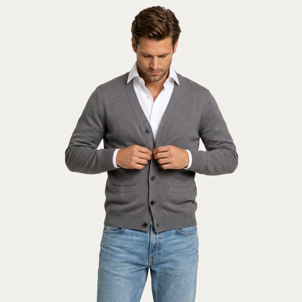 Gilet Homme en Maille Col V Boutonné