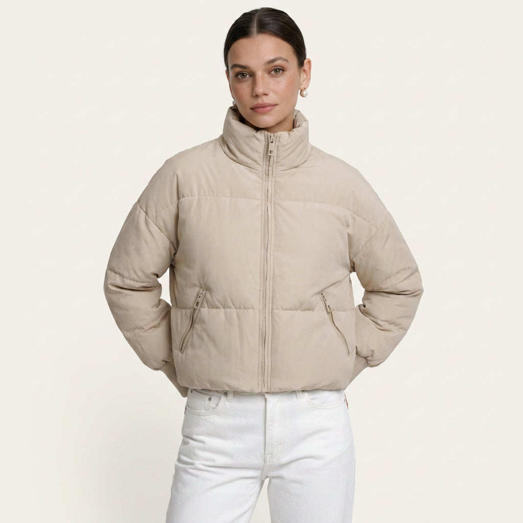 Doudoune Courte Femme Oversize à Col Montant