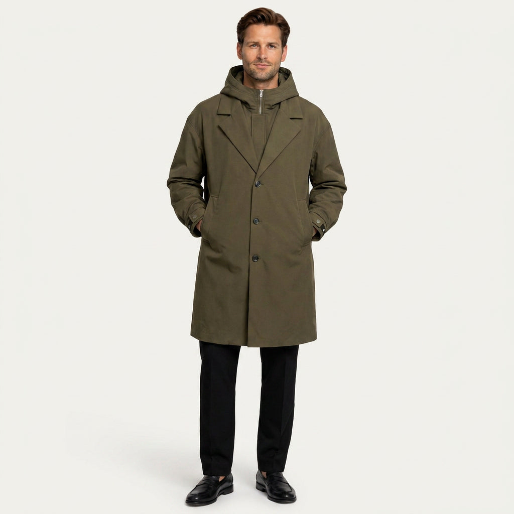Manteau Long Homme Style Trench à Capuche