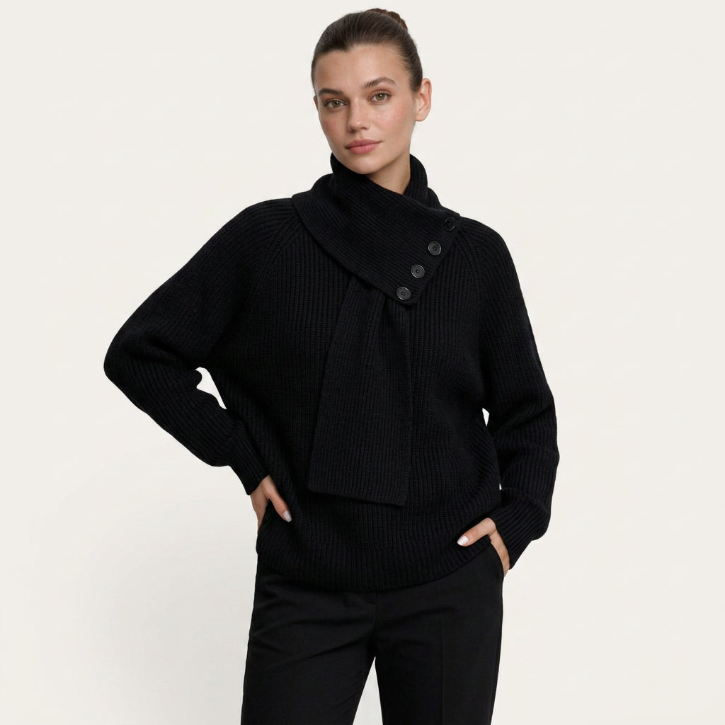 Pull Femme en Maille à Col Châle Boutonné