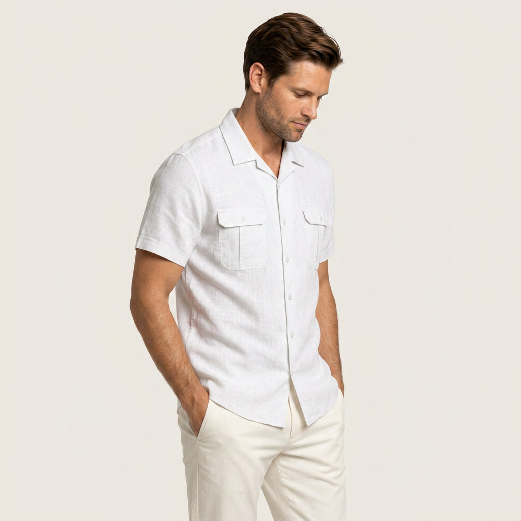 Chemise Homme Manches Courtes Doubles Poches À Rabat