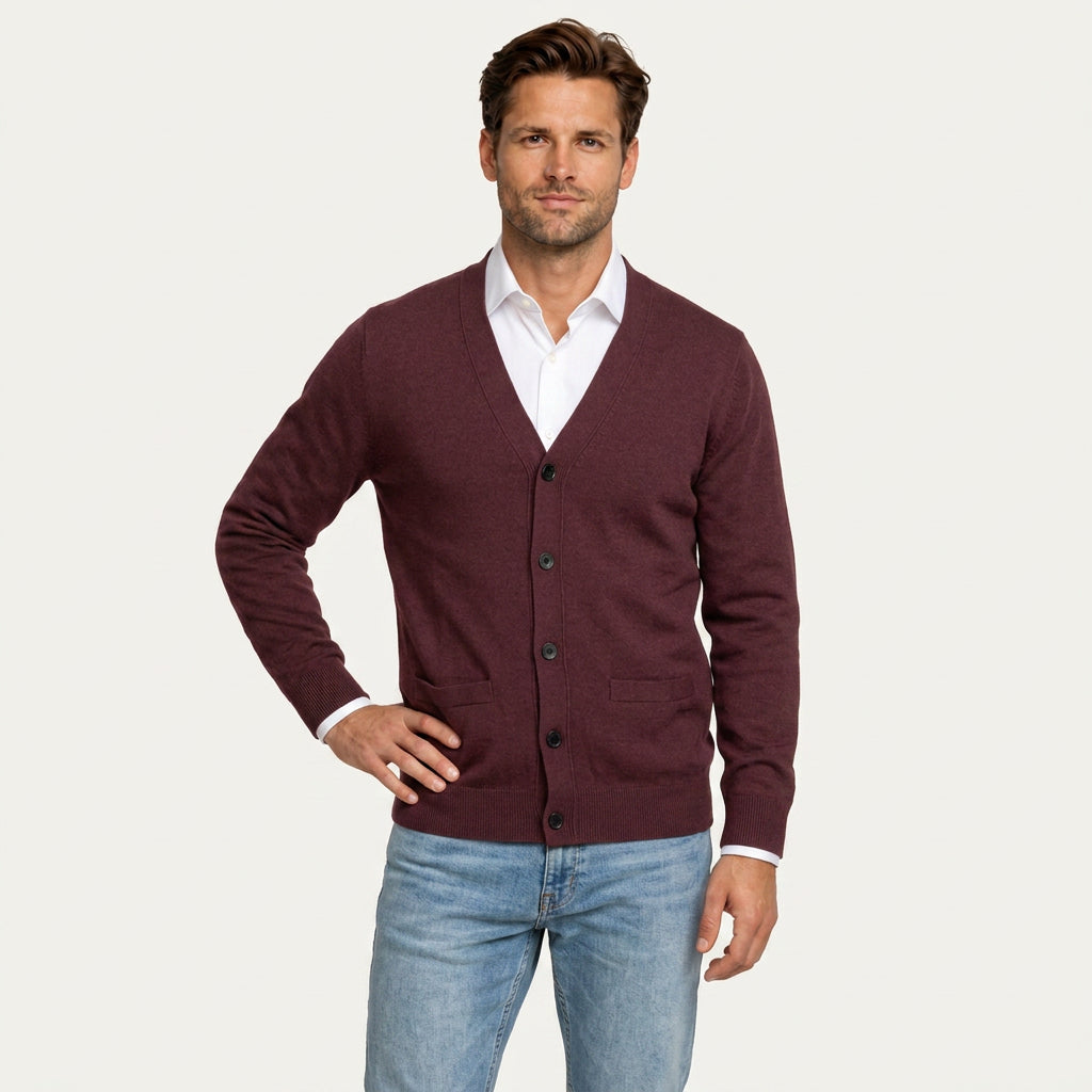 Gilet Homme en Maille Col V Boutonné