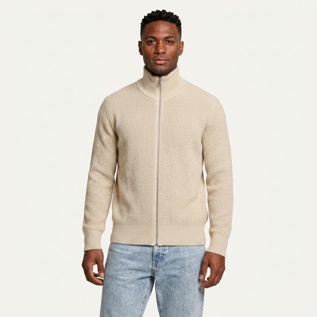 Gilet Homme Zippé en Maille Col Montant