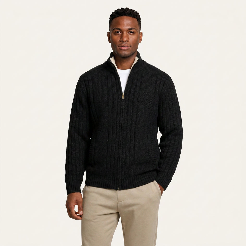 Gilet Homme Zippé en Maille Torsadée Col Montant