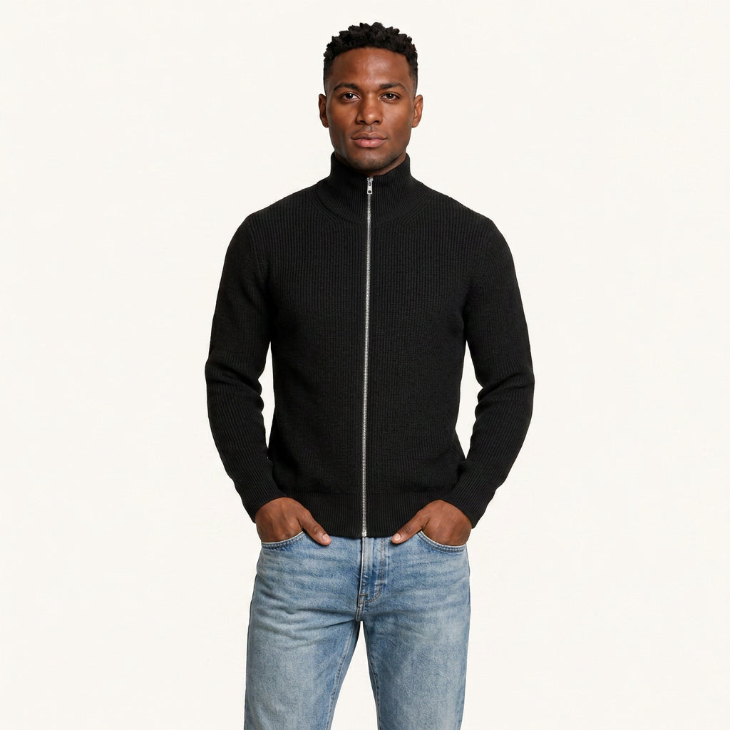 Gilet Homme Zippé en Maille Col Montant