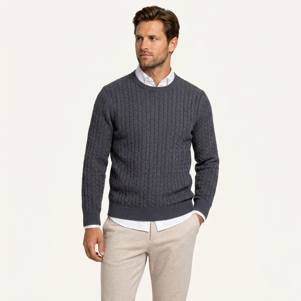 Pull Col Rond Homme en Maille Torsadée
