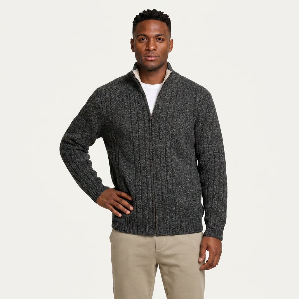 Gilet Homme Zippé en Maille Torsadée Col Montant