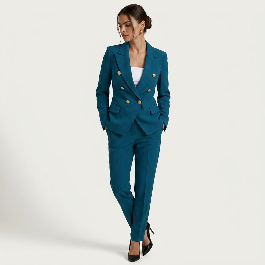 Tailleur Femme avec Blazer Croisé et Pantalon