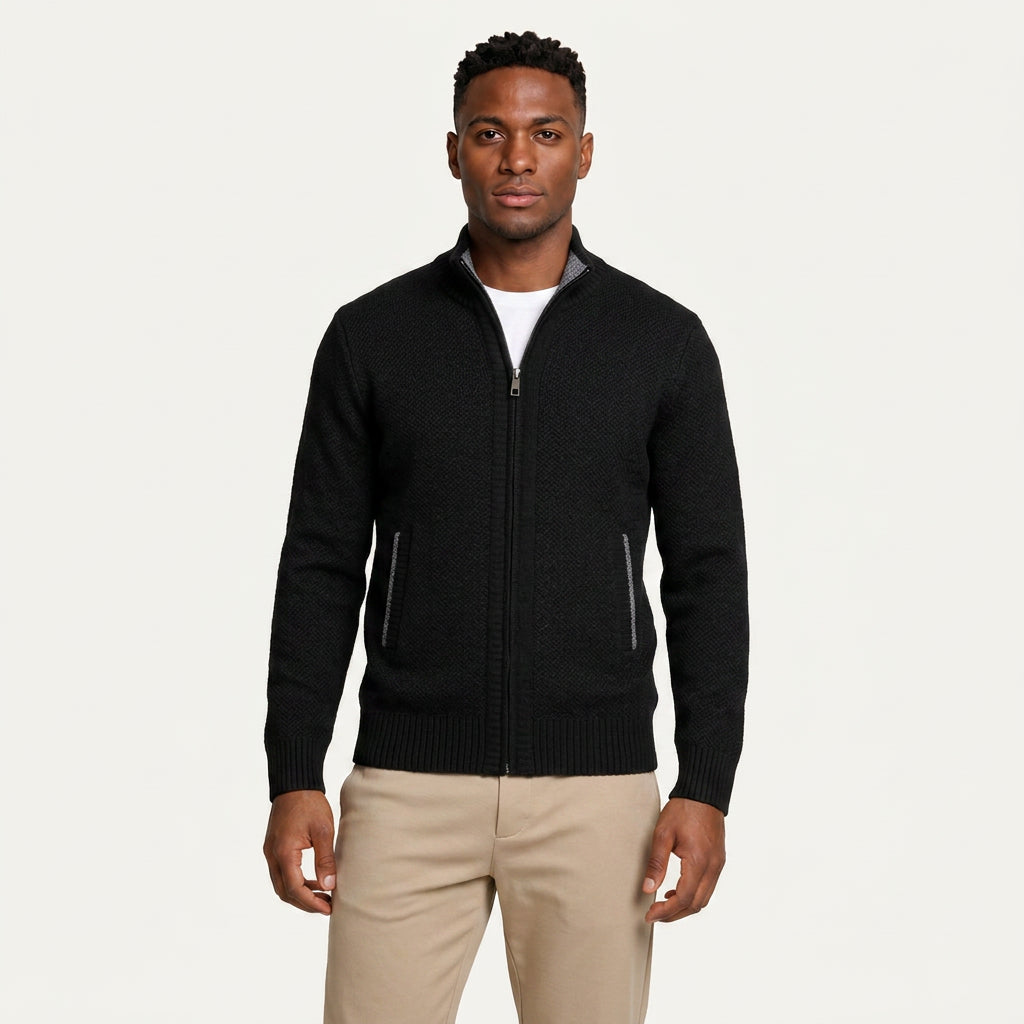 Gilet Homme Zippé en Maille Col Montant avec Poches