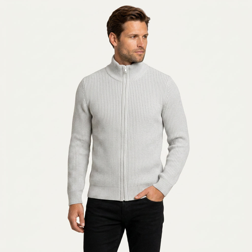 Gilet Homme Zippé en Maille Côtelée Col Montant
