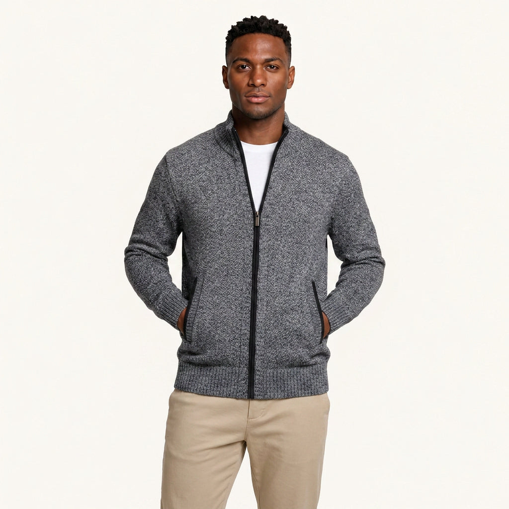 Gilet Homme Zippé en Maille Col Montant avec Poches
