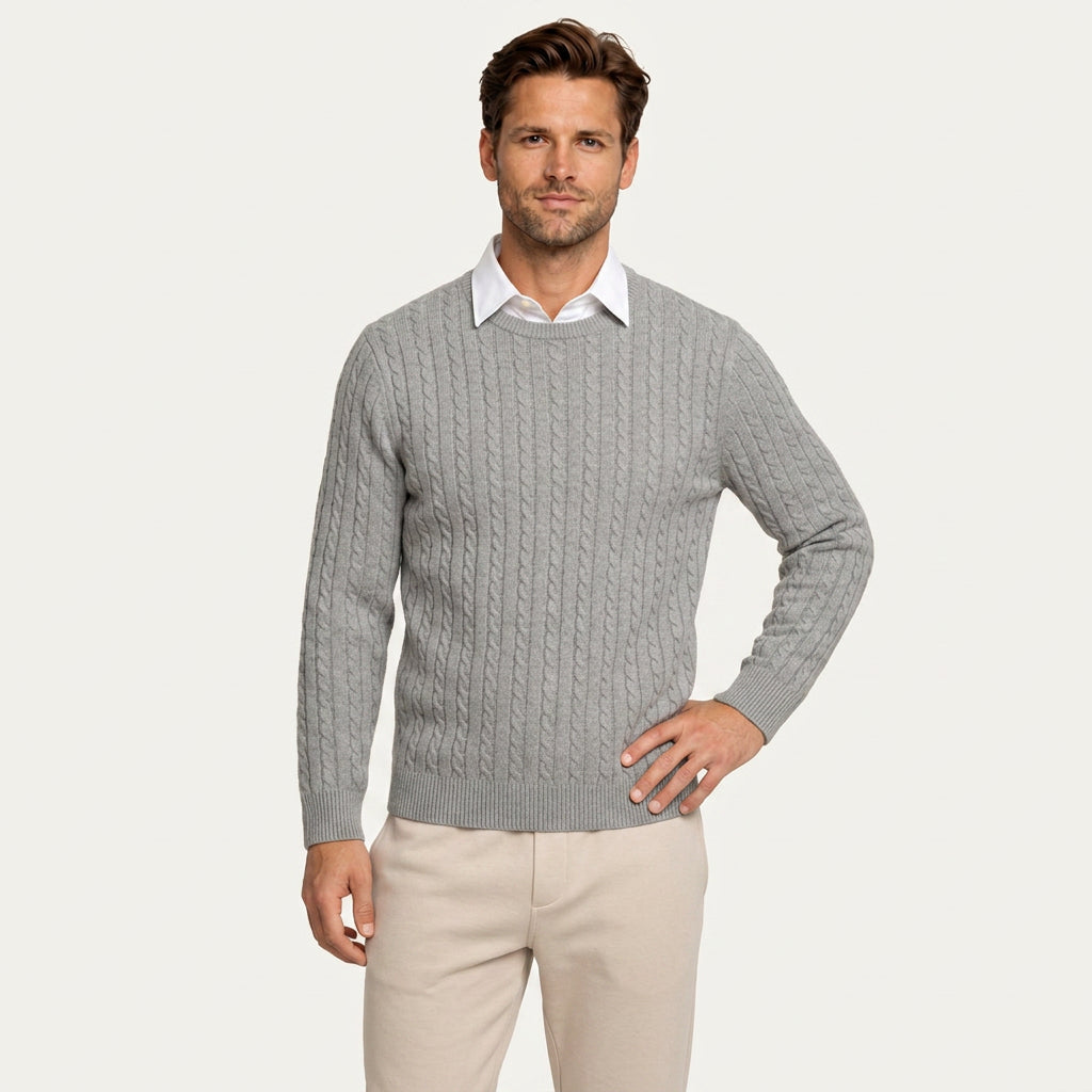 Pull Col Rond Homme en Maille Torsadée