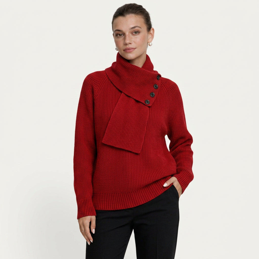 Pull Femme en Maille à Col Châle Boutonné
