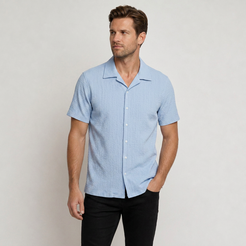 Chemise Homme Col Camp Manches Courtes Texturée