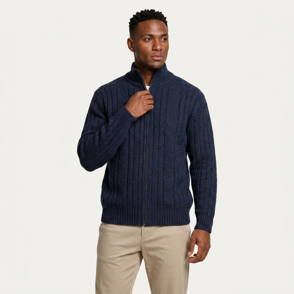 Gilet Homme Zippé en Maille Torsadée Col Montant